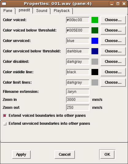Screenshot of the porperties window